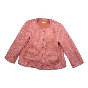 J. Jill Blazer Jacket Women's Large Dahlia Tweed Orange Pink Preppy Career Work